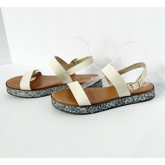 J Crew Flatform Sandals White And Glitter Ankle Strap Vintage Champagne 9.5 - Picture 14 of 16